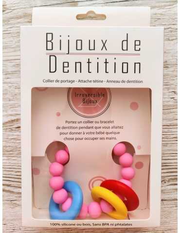 Bracelet de dentition en silicone - Rose + Anneaux
