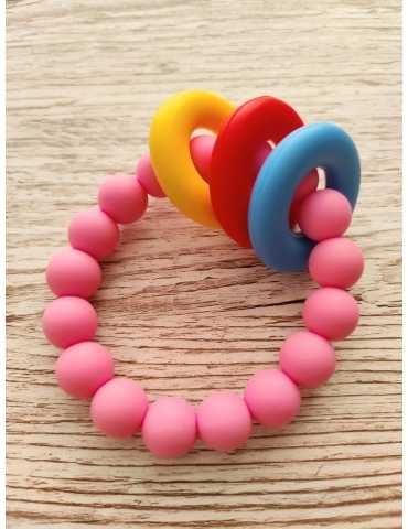 Bracelet de dentition en silicone - Rose + Anneaux