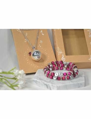 Coffret : bracelet d'allaitement + Bola - Oeil du Tigre rose