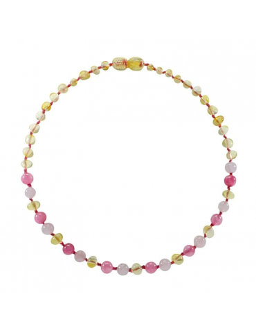 Collier Bébé Ambre et Calcedoine Rose