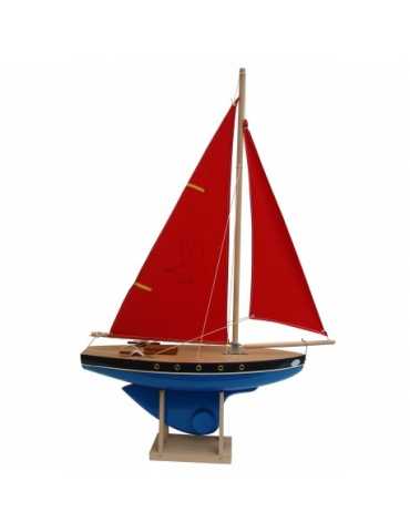 Voilier 502 - Coque bleue - Voile Rouge - 40 cm