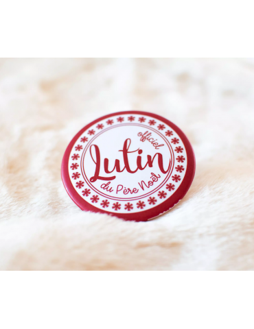 Badge lutin du Père Noël - Blanc et rouge