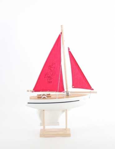 Voilier 701 - Coque blanche - Voile rose - 30 cm