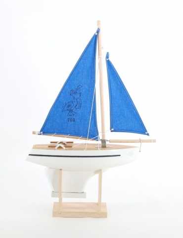 Voilier 701 - Coque blanche - Voile bleue - 30 cm