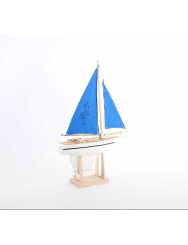 Voilier 701 - Coque blanche - Voile bleue - 30 cm
