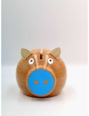 Tirelire en bois - cochon bleu