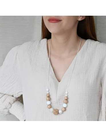 Collier d'allaitement et de portage - Blanc effet nacre et bois