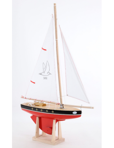 Voilier 501 - Coque rouge - Voile blanche - 35 cm