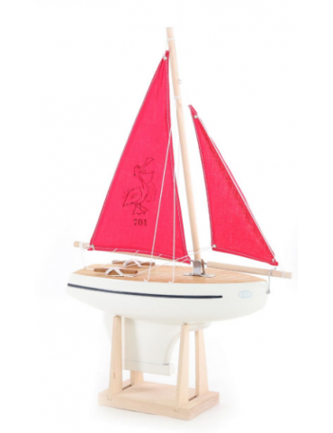 Voilier 701 - Coque blanche - Voile rose - 30 cm